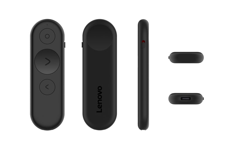 Lenovo Portable Rechargeable Presentation Remote, Wireless, Bluetooth, Digital Pointer, Lightweight, 30M Range, Black