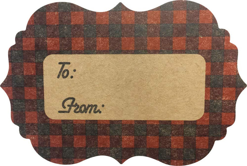 Red Buffalo Plaid Natural Kraft Gift Tags Holiday Present Stickers 2 x 3 Inch 100 Total Labels Red Plaid