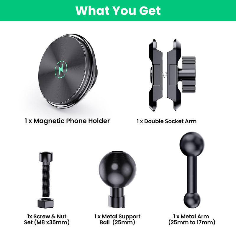 Kaishengyuan Dash Mount Wireless Charger Magnetic Holder with Metal Double Socket Arm & 360° Rotating Extension Mounting Arm & 0.98” Ballhead Compatible with All Smartphones