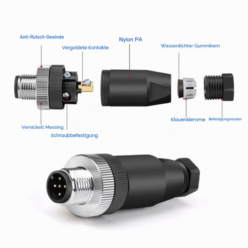M12 4 Pin Male and Female 12mm A-Code Industrial Bullet Connector Unshielded Field Mount Cable Sensor IP67 250V 4A AC/DC Straight 2 Sets Male+Female 2Sets Straight 4 Pin