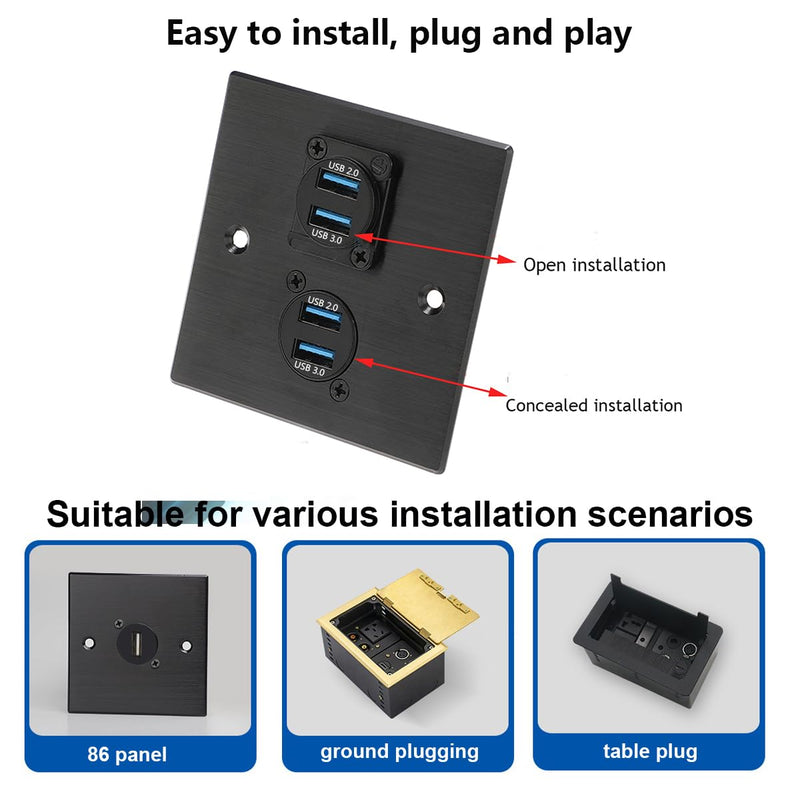 PENGLIN 2PCS USB 3.0 Adapter, Dual USB Male to Female Panel Mount Connector Support Data/Charger, for Laptop/Keyboard/Smartphone/Tablet/Car