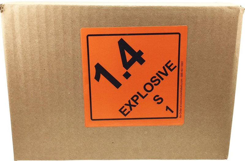 Hazard Class 1 D.O.T. Explosives 1.4S Labels, 4 x 4 Inch Square Orange and Black Hazmat Stickers, 500 Total Adhesive Labels on a Roll for Shipping and Compliance – Made in the USA