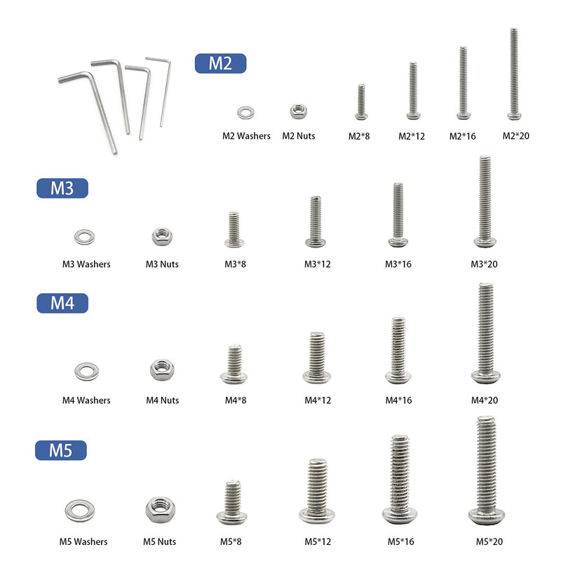1200 PCS Nuts and Bolts Assortment Kit, Metric M2 M3 M4 M5 Machine Screws, Stainless Steel 304 Hex Socket Head Cap Bolts and Nuts Kit.