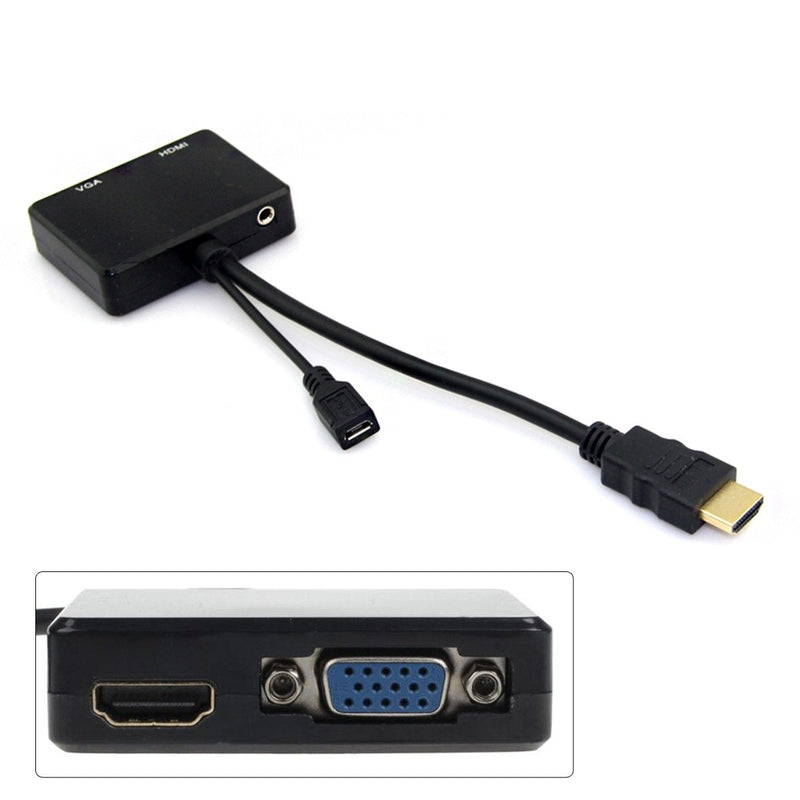 Cablecc HDMI to VGA & HDMI Female Splitter with Audio Video Cable Converter Adapter For HDTV PC Monitor
