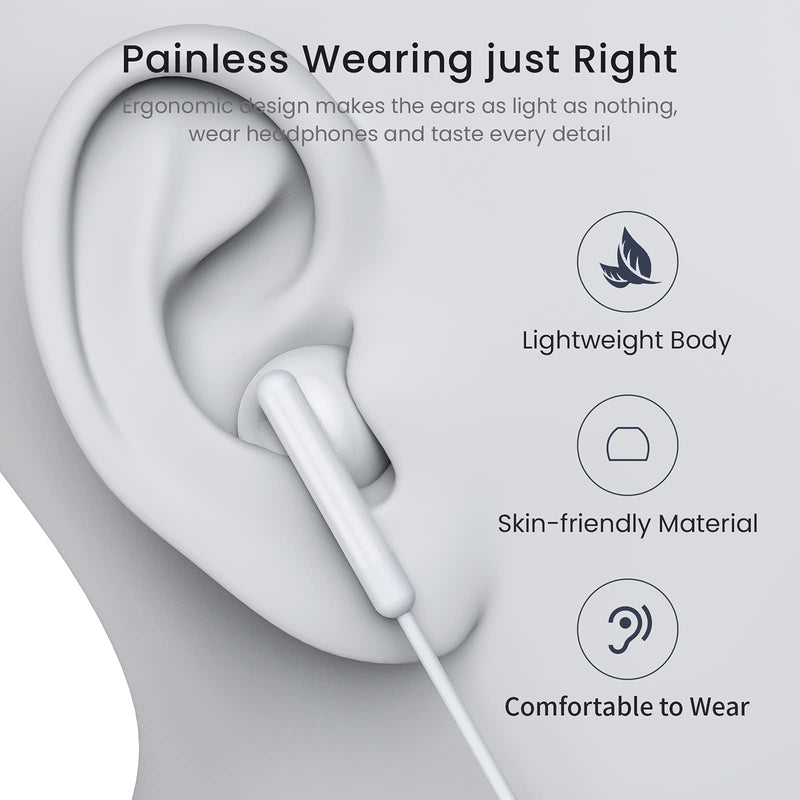 USB C Headphones for iPhone 16 15 Pro Max Plus iPad Pro USB C Earphones with Microphone Volume Control USB C Wired Earbuds USB Type C Earphone for Google Pixel 8 7 6A 5 Samsung S24 S23 S22 S21 S20 A55 White