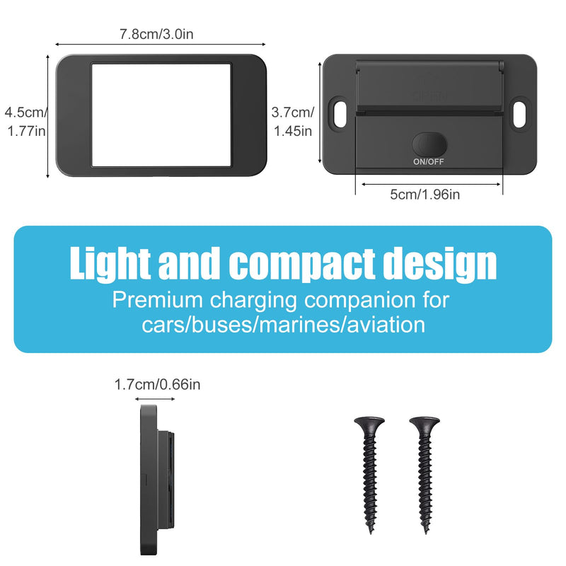 78W 12V USB Outlet Surface Mount Lightweight Dual USB C 30W and QC 3.0 18W Car USB Port, 12 Volt USB Cigarette Lighter Replacement Charger Socket Panel with Button Switch for RV Bus Marine Motorcycle