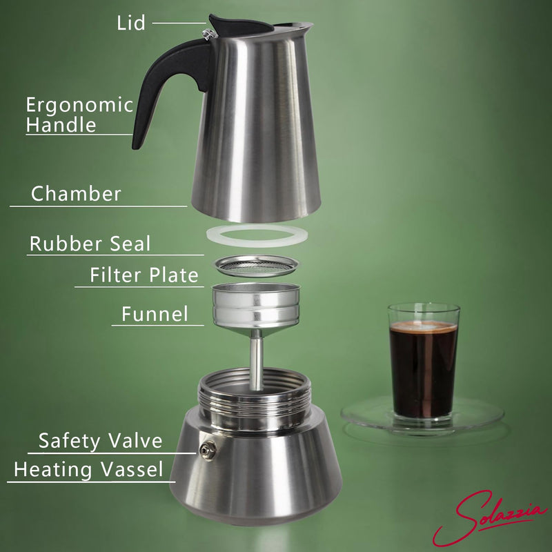 4 Cup Stovetop Espresso Maker Matte Stainless Steel Moka Pot Italian and Cuban Mocha Coffee Maker, Compatible with Gas, Electric, Ceramic, and Induction stovetops(6.6 fl oz/200 ml) 4 Cup
