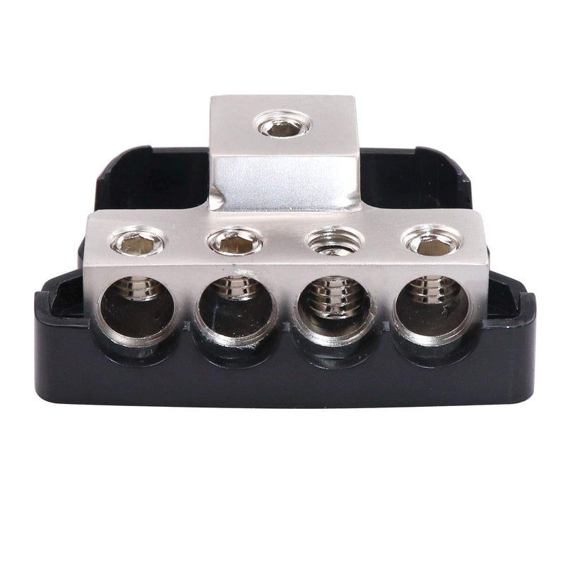 4 Way Power Distribution Block, 0/2/4 AWG Gauge in, 4/8/10 Gauge Out, Car Audio Stereo Amp Ground Distributor Connecting Block for Car Audio Amplifier Splitter (1 in 4 Out) 4 Way