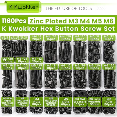 M2 M3 M4 M5 Hex Socket Head Cap Machine Screws + M3 M4 M5 M6 Hex Button Head Screw Set