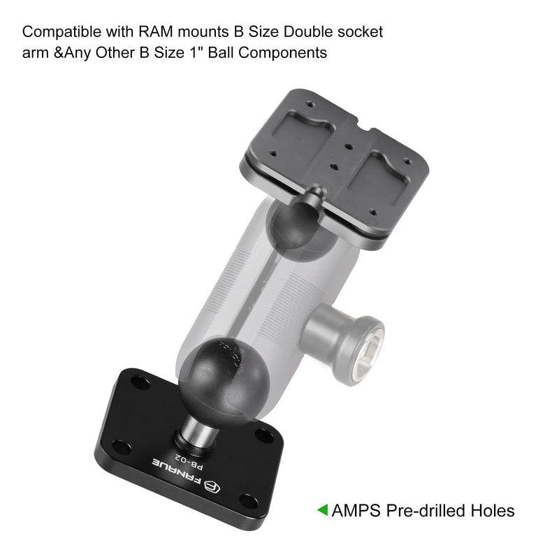 FANAUE Aluminum1'' Ball Mount Base with 4-Hole AMPS Square Plate and 1" Ball Adapter Compatible B Size Double Socket arm and Bike Motorcycle Phone Holder