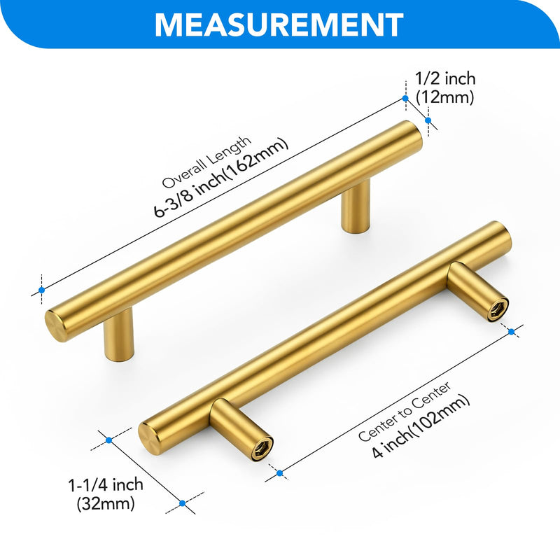 HOME EDIT Brushed Brass Cabinet Handles 4 Inch Hole Spacing, Stainless Steel Drawer Pulls for Cabinets, Kitchen, Bathroom, Dresser 15 Pack 4 Inch Hole Center