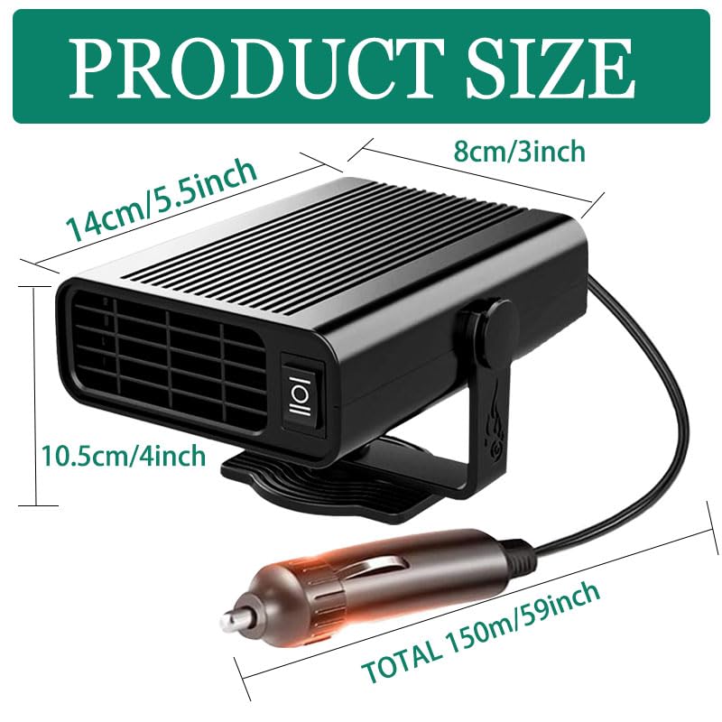 2025 New Portable Car Heater, 12V Heater 150W Fast HeatingFan 3 In 1 Heating & Cooling Windshield De-Icers, Automobile Windscreen Fan with Plug in Cigarette Lighter