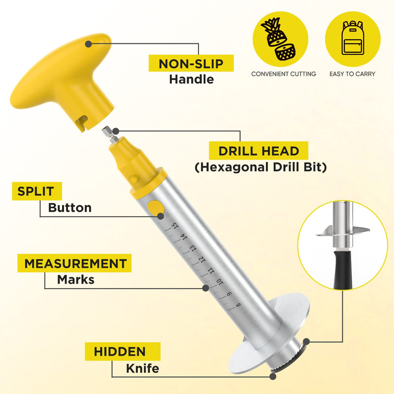 YYP Pineapple Cutter with Knife, [Upgraded, Electric & Manual] Durable Pineapple Corer with Electric Drill Accessory, Stainless Steel Fruit Peeler Knife Pineapple Slicer Core Remover Kitchen Tool Pineapple Corer with Knife