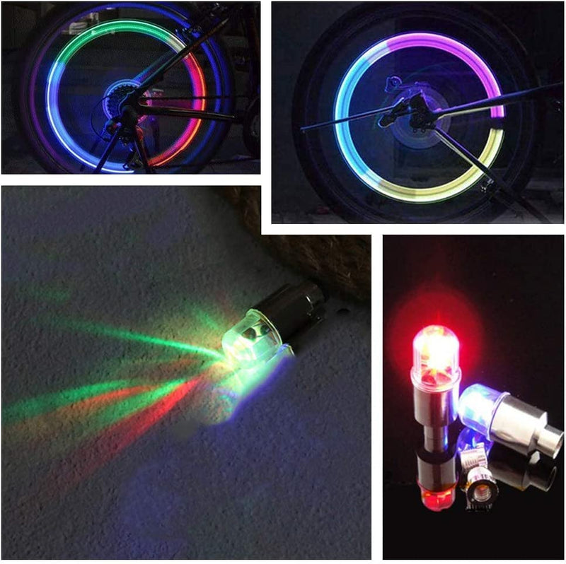 4 Pack LED Tire Valve Lights,Car Tires Bike Truck Golf Cart Wheel Assemblies Light up Air Neon Bicycle Motorcycle Tyre Valve Lights with 12 Extra Batteries (Colorful)