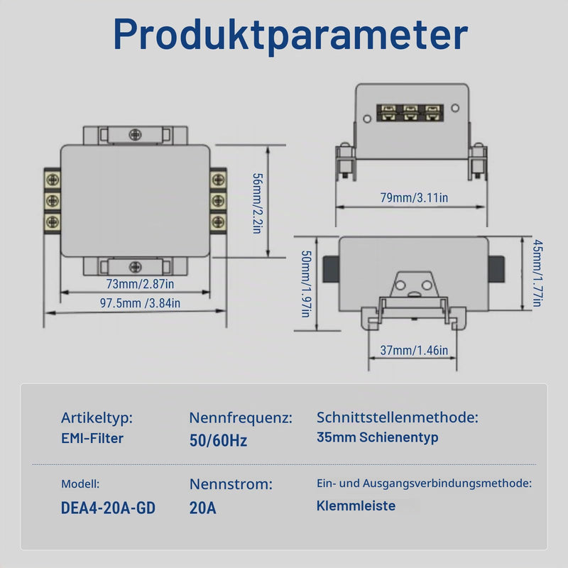 DEA4-20A-GD EMI Filter Performance Filter 115V 250V 20A 50/60Hz Single-Phase Filter, Terminal Block Connection