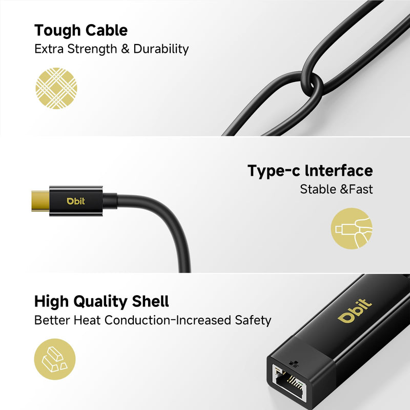 DBIT USB C to Ethernet Adapter, Gigabit RJ45 to Type-C (Thunderbolt 4/3) Ethernet LAN Network Adapter, Plug and Play, Compatible with Smart Phone, MacBook Pro, iPad Pro, Surface, Dell XPS and More Type-C to Ethernet Adapter