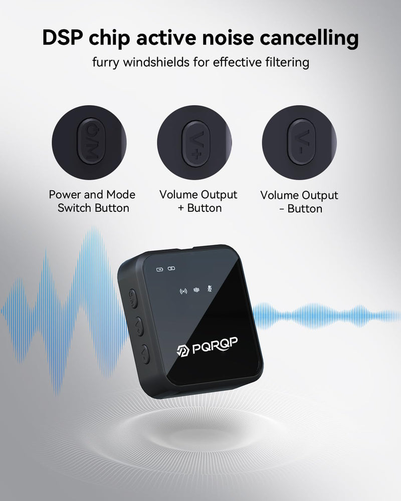 PQRQP 3 in 1 Microphone for iPhone/Android/Camera, Wireless Microphones, 328ft Transmission, 18H Battery Life, Mini Microphone for Record Interview, Vlogs, YouTube, Tiktok Ebony Black