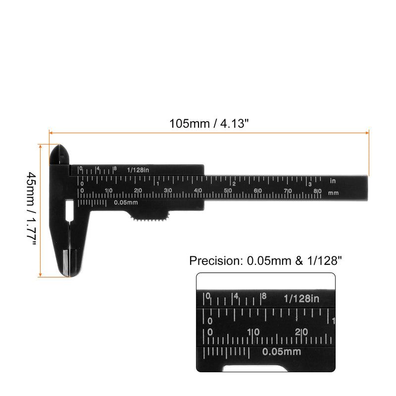QUARKZMAN Vernier Caliper 80 mm / 3in/3 Inch Plastic Metric / Inch Black Pack of 10 | Mini Plastic Vernier Caliper Calliper Portable Ruler Measuring Tool