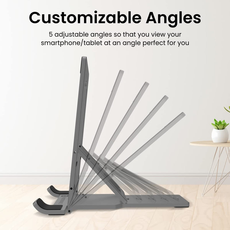 Portronics Modesk One Universal Mobile & Tablet Holder with 5 Adjustable Angles, Foldaway Design, Horizontal View Support Lightweight Easy to Carry, Grey