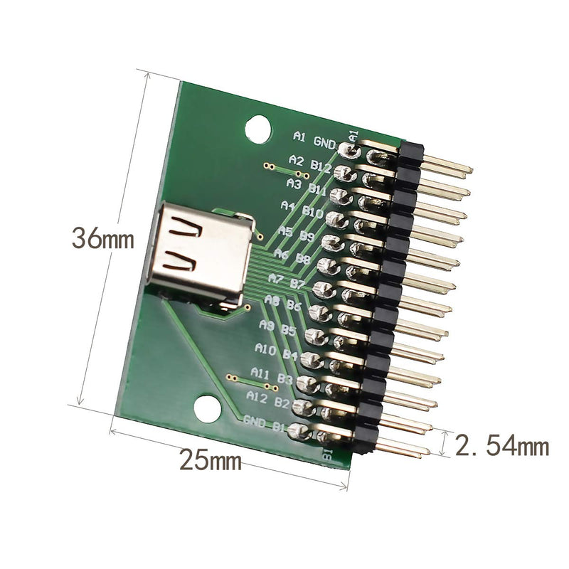 WLGQ USB 3.1 TYPEC with PCB Test Socket 2.54 Pitch Pin Header Test Board USB-c Nut 0.1In PIN