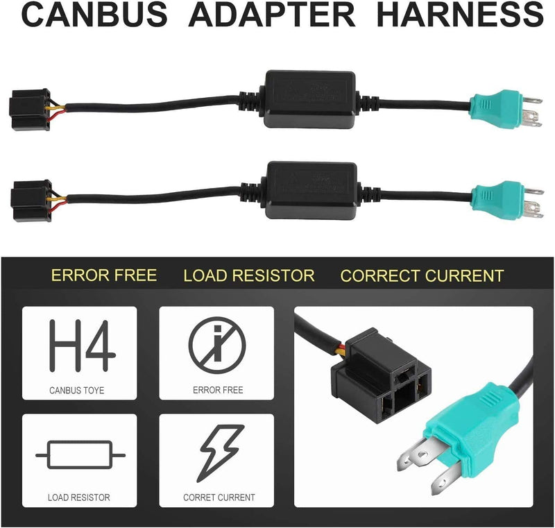 YEEGO DIRECT H4 HB2 9003 LED Headlight Decoder Anti-Flicker Harness Error Free Resistor Wiring Canbus Adapter Flash Warning Canceller Capacitor for Wrangler JK JL TJ LJ (2 Pack)