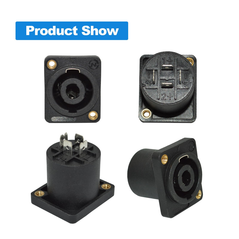 speakon Connector,Speaker Jack Twist Lock 4 Pole Square (Rectangle),Compatible with Speakon NL4MP, NL4MPR, NL4FC, NL4FX, NLT4X, NL4 (8 Packs Black)