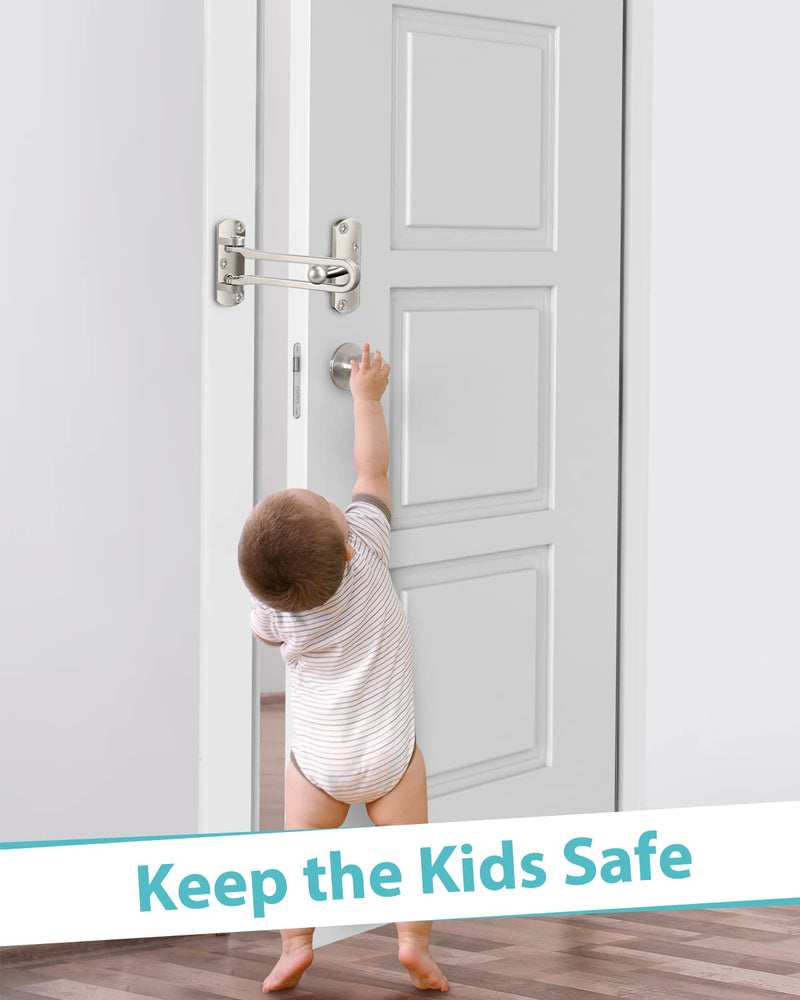 Door Lock Latch for Home Security - Swing Bar Door Guard for Front and Inside Door, Safety Childproof Reinforcement Door Stopper for Kids Home Hotel Apartment, Thicken Aluminium Alloy 2 Silver
