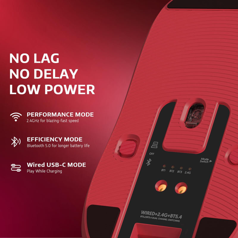 ATTACK SHARK X6 49g Superlight Wireless Gaming Mouse with Magnetic RGB Charging Base, Ultralight Mice PixArt PAW3395 Sensor, 26000DPI, BT/2.4G Wireless/Wired Mouse, 200Hrs Battery for Win/Mac (Red) Red
