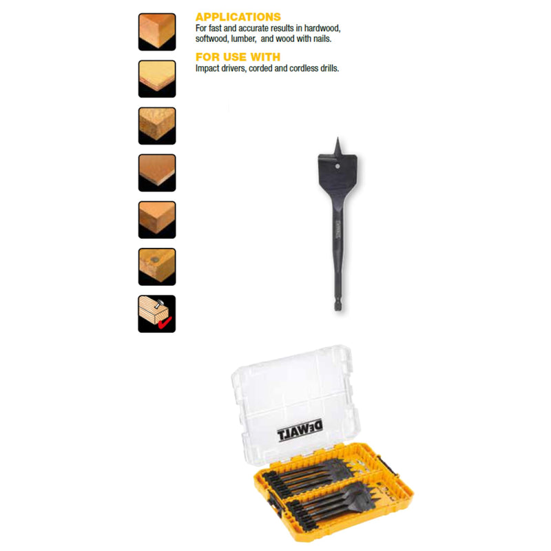 DEWALT Extreme Flat Wood Drill Bit 9 Piece Set, Impact Rated, DT70751-QZ