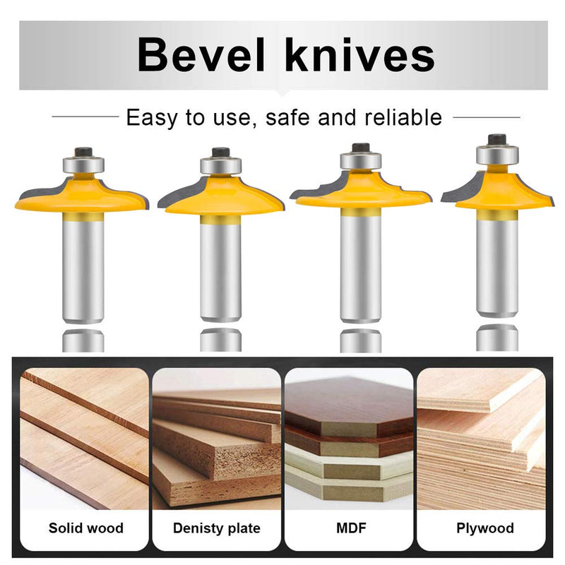 LEATBUY Door&Drawer Front Edging Router Bit Set 1/2-Inch Shank 4 PCS, Woodworking Milling Cutter Tools, Carbide Cutter CNC Router(1/2-shadow) RD-A