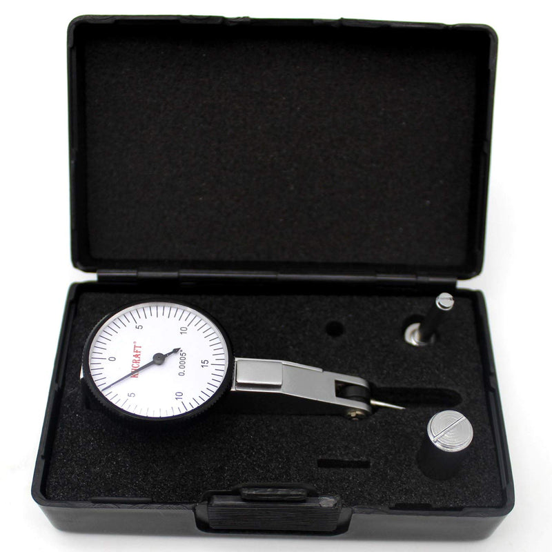 Professional Dial Test Indicator 0-0.03” Range, 0.0005” Graduation – Hardened Steel All-Metal Body with Dual Dovetail Mount (3/8” & 5/32”), Machinist Gauge in Storage Case