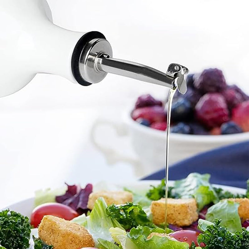 HAOTOP Farmhouse Ceramic Oil and Vinegar Dispenser Bottle Set, Perfect for Storage of Oil and Vinegar,13 oz (White) White