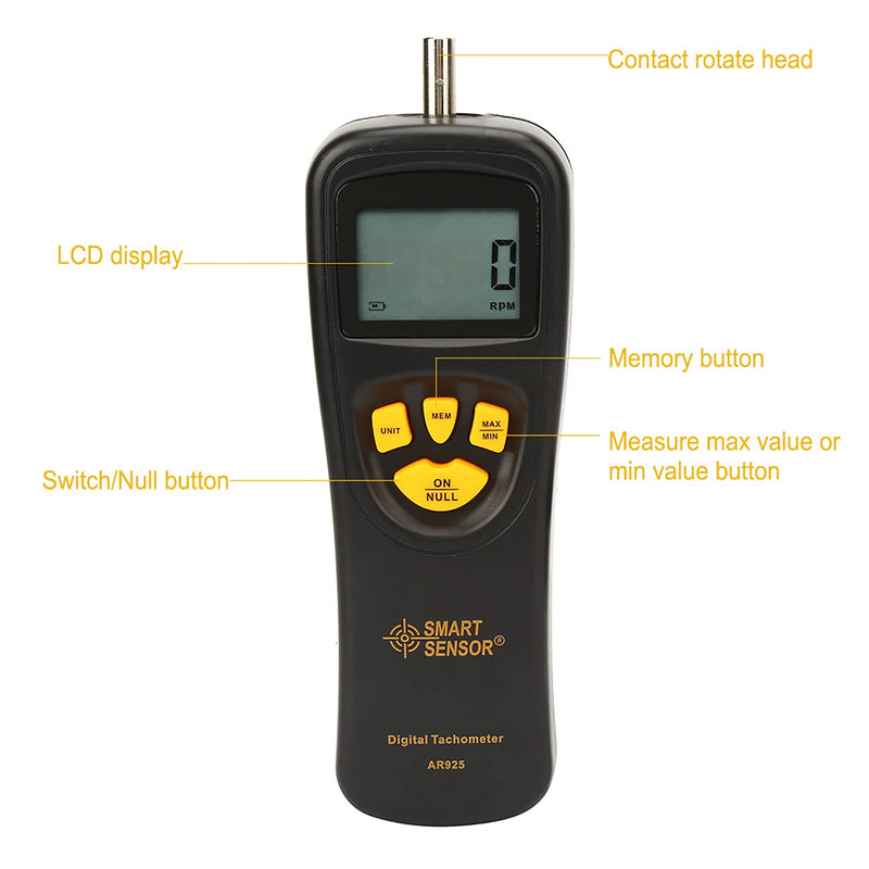 Smart Sensor Digital Tachometer, 0.5~19999 Digital Tachometer Contact Speed Digital Photo Tachometer with LCD Backlight, Digital Hand Tachometer