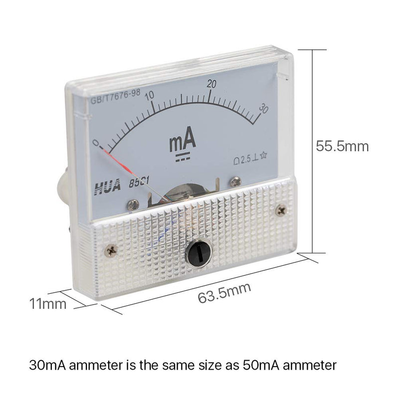 Cloudray Ammeter Gauge DC 0-30mA Analog Current Panel 85C1 2.5 Accuracy for Auto Circuit Measurement Tester (DC 30mA)