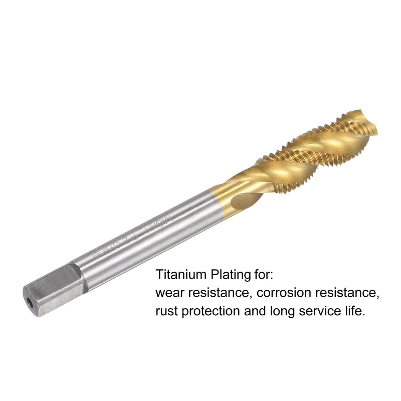 sourcing map Tap with Spiral Groove M8 x 1 High Speed Steel Titanium Coated Machine Tap 3 Flute Thread Cutting Tool H2 Tolerance