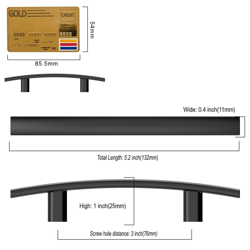 Amerdeco 10 Pack Matte Black 3 Inch(76mm) Hole Centers Kitchen Cabinet Pulls Hardware Kitchen Handles for Cabinets Cupboard Handles Drawer Pulls ZH0003 3"/76MM Hole Center