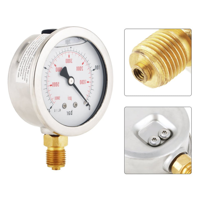 0-400BAR 0-5800PSI G1 / 4 63mm Dial Indicator Hydraulic Pressure Gauge High Precision REUSABLE PACKAGING socialme-eu