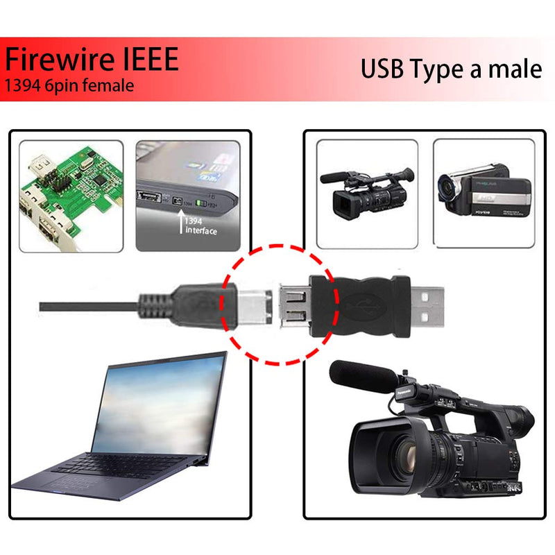 Blacell USB 2.0 A Male to Firewire IEEE 1394 6P Female Adaptor Converter Connector F/M
