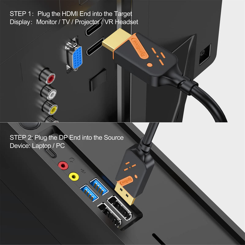 4K DisplayPort to HDMI Cable, 6FT, 10-Pack, Gold-Plated | 4K UHD Video & Audio. Gold-plated Connectors. Uni-directional DP to HDMI. Works with PC, Monitor, HDTV, Projector. Orange