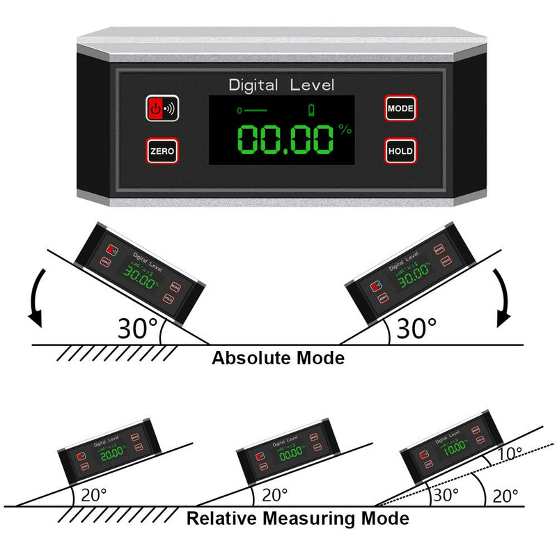 Angle Gauge eOUTIL Digital Protractor Inclinometer Angle Finder with V-Groove Magnetic Base, Precision Bevel for Automobile Woodworking Building Drilling Machinery Masonry DL1903