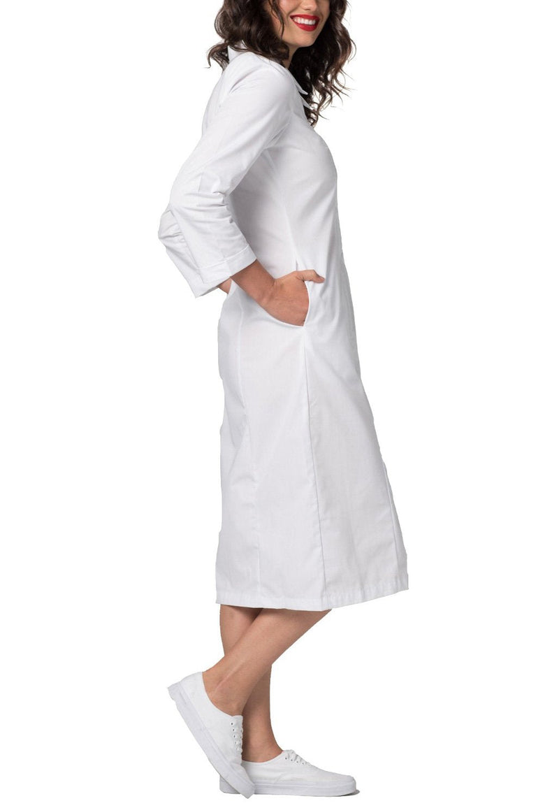 Adar Universal Scrub Dress for Women - Embroided Collar Dress 16 White