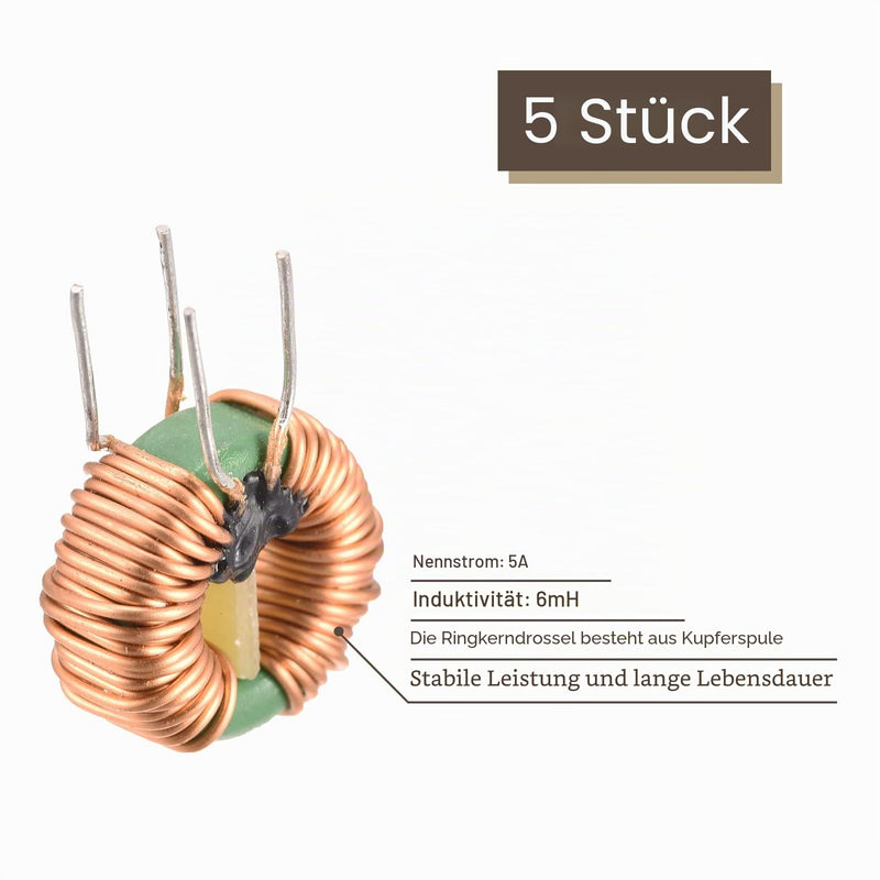 sourcing map 5x Toroidal Core Inductor Copper Coil Magnetic Inductance 6mH 5A for DIY Board