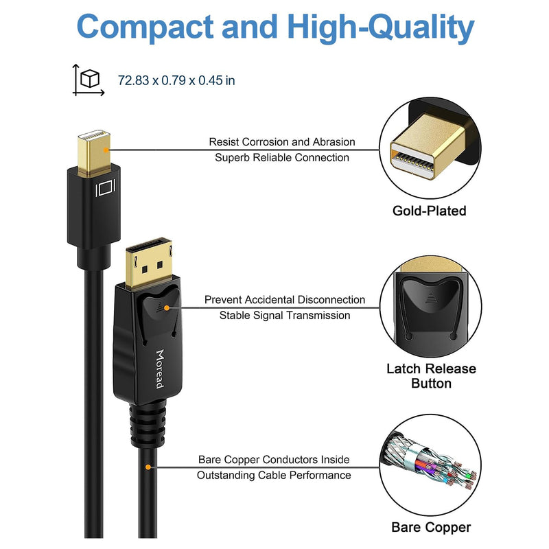 Moread Mini DisplayPort to DisplayPort 1.4 Cable, 5-Pack, 6FT, 8K@60Hz | Office & Workstation Ready, Thunderbolt 2/1 Compatible, Professional Display Support 6 feet