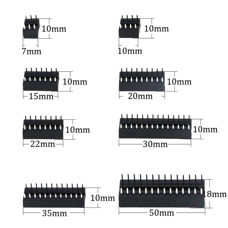 Glarks 122pcs 2.54mm Pitch DIP IC Sockets Solder Version Adapter Assortment Kit (6/8/14/16/18/24/28/40 Pins)