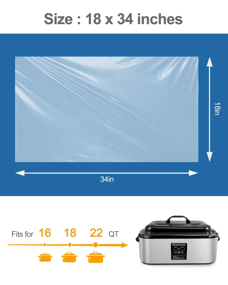 Electric Roaster Liners 24 Count, Disposable Plastic Cooking Bags for 16, 18, 22 Quart Roasters, Size 18 x 34 Inches 24-Pack