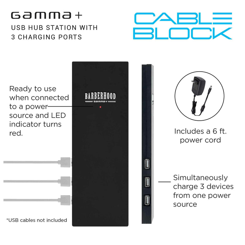 GAMMA+ Professional Barber Appliance Magnetic Mat and Station Organizer, Anti-Slip, Durable Hair Styling Tools Black USB Hub
