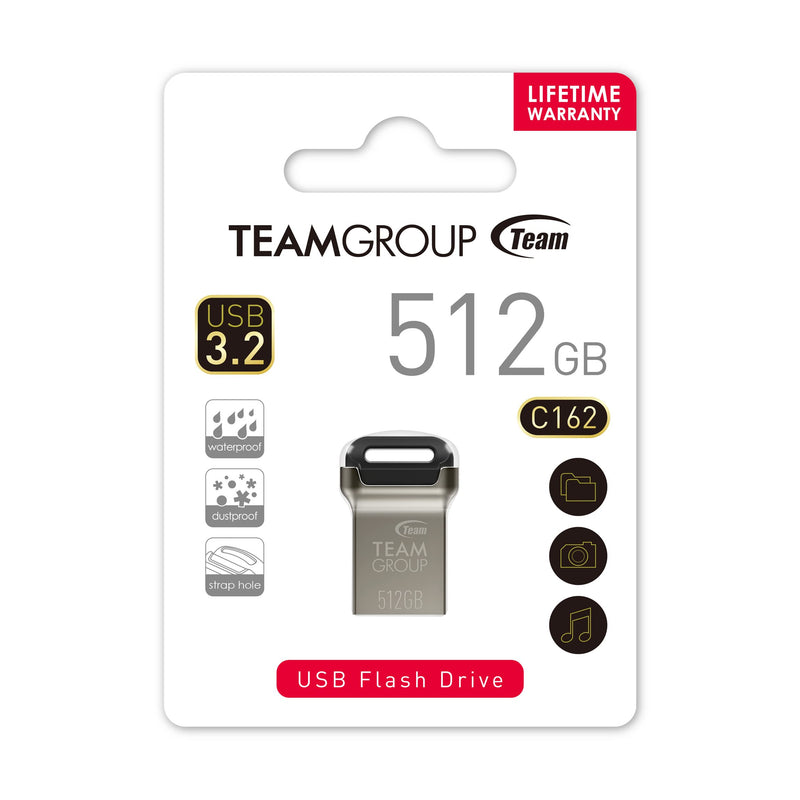 TEAMGROUP C162 512GB USB 3.2 Gen 1 USB 3.1/3.0 Mini Fits Metal Read 140MB/s Flash Thumb Drive External Data Storage Memory Stick Compatible with Computer/Laptop Black TC1623512GB01