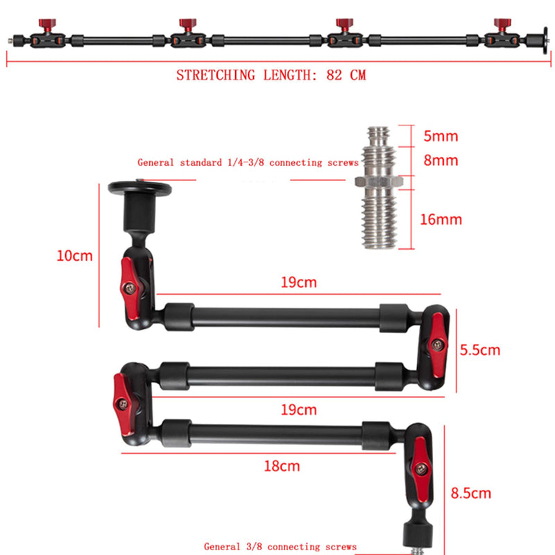 Adjustable Articulating Magic Arm with Clamp and Phone Holder Clip for Desk Mount, Desk Stand, Cell Phone Tripod 32in arm+clamp+Clip