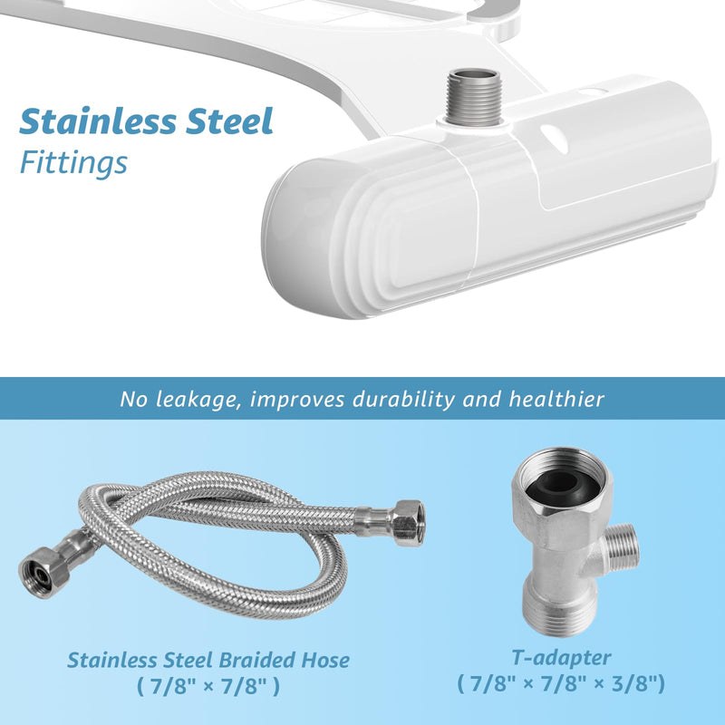 Huttdmel Ultra-Slim Bidet Attachment for Toilet, Non-Electric Dual Nozzle (Rear & Feminine Wash), Adjustable Fresh Cold Water Pressure, Stainless Steel Inlet, Easy to Install(Black & White) Black