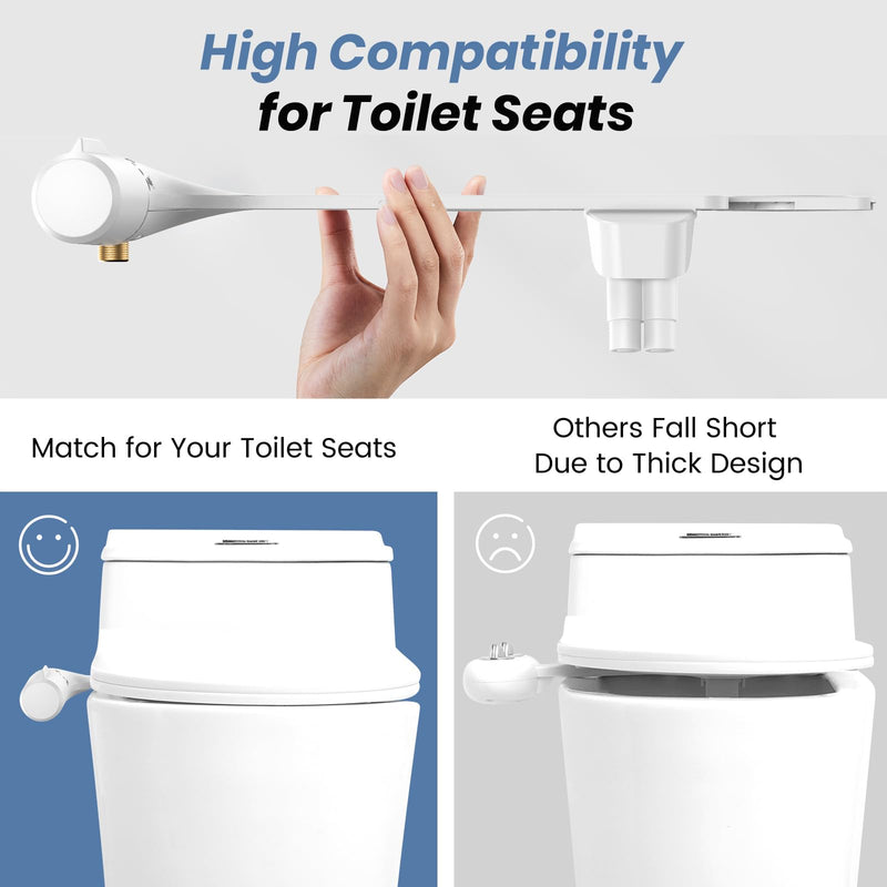 Bidet Attachment for Existing Toilet Seats, Ultra-Slim, Non Electric, Dual Nozzle, Rear & Feminine Wash, Fresh Cold Water Sprayer, Badays Bedets Bedits Badette Bidgets, Silver